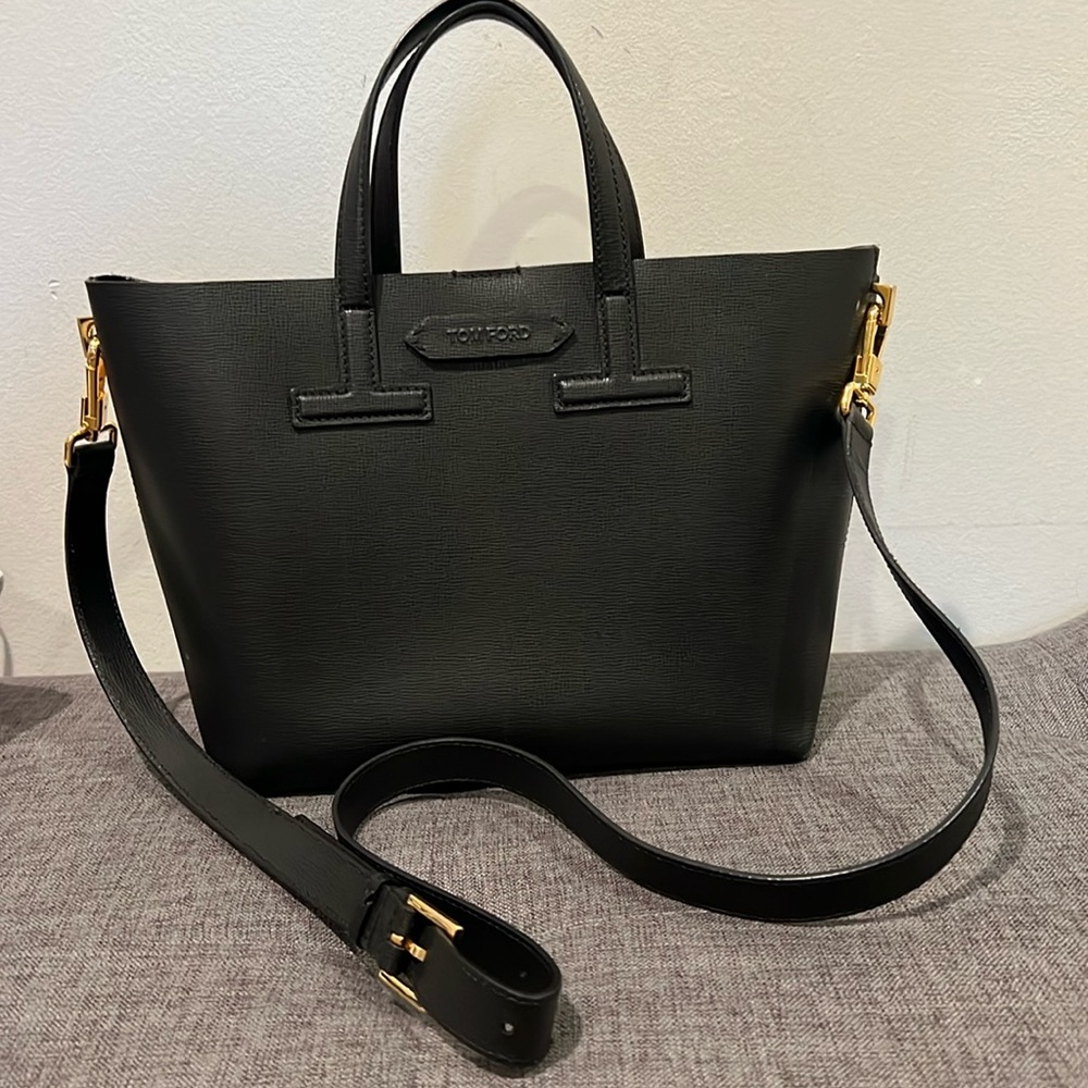 Tom Ford black mini tote with crossbody strap. 100% authentic